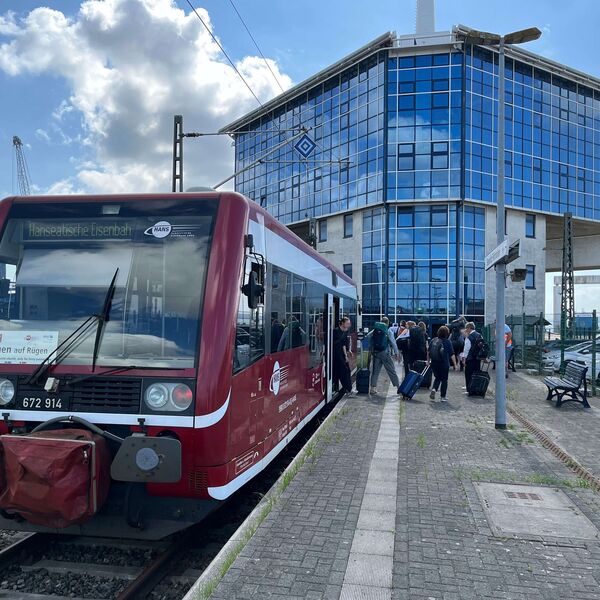 Passengers get off at the Sassnitz ferry terminal